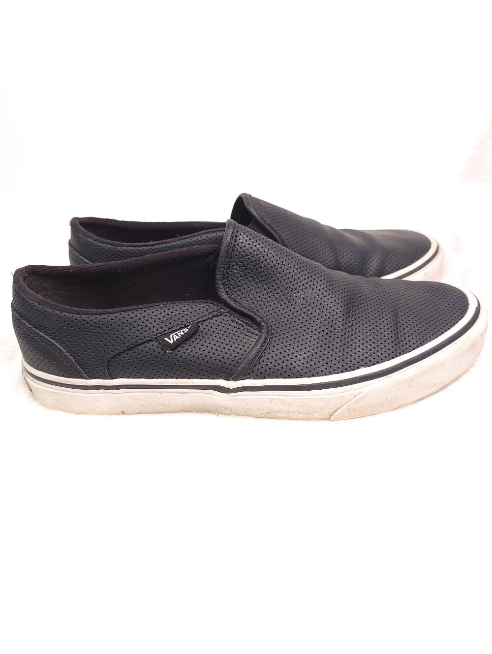 Vans Asher Perforated Leather Slip On Sneakers Women 8.5 Black